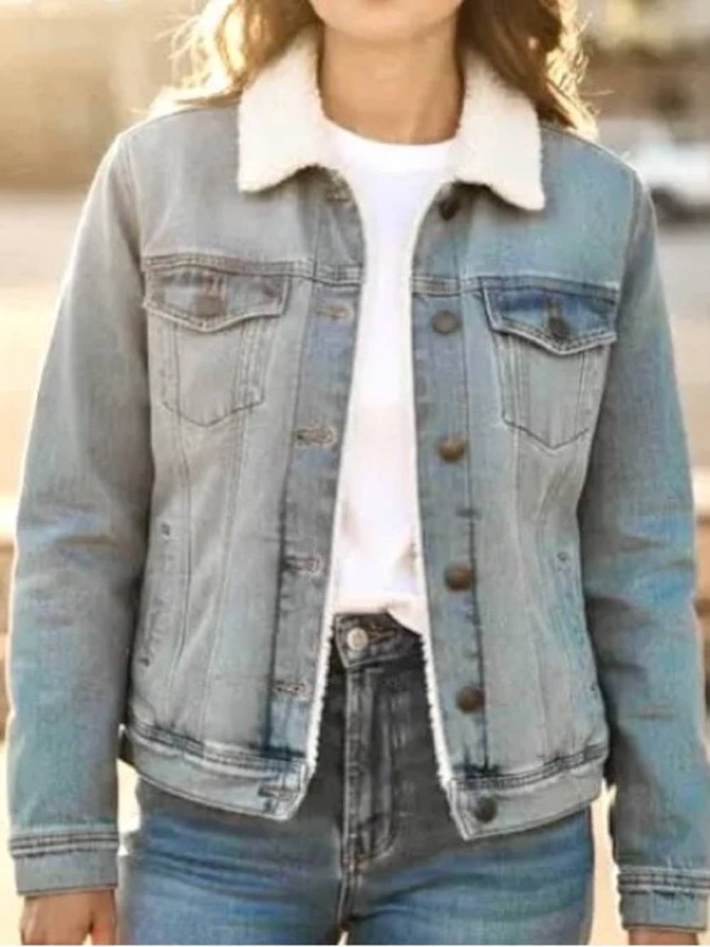Universal Thread Light Wash Jean Jacket with Sherpa Collar